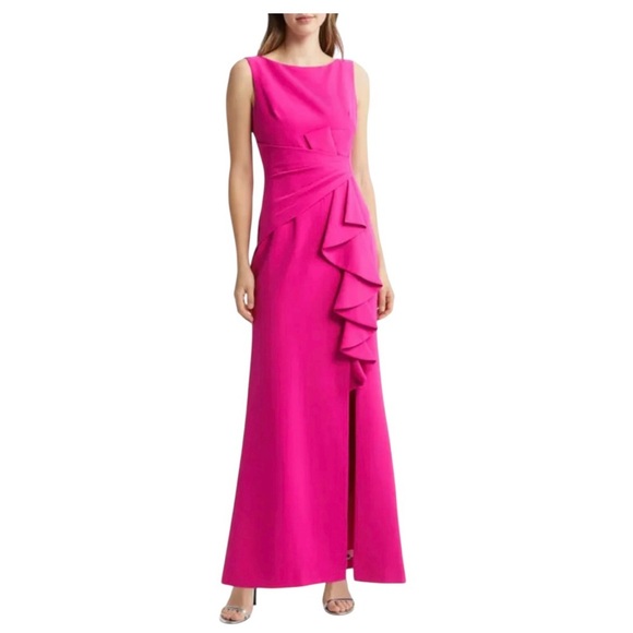 Eliza J Pink Ruffled Asymmetrical Maxi Dress